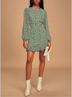 Lulus Blooming Darlin' Green Floral Print Ruffled Mini Dress Size XS